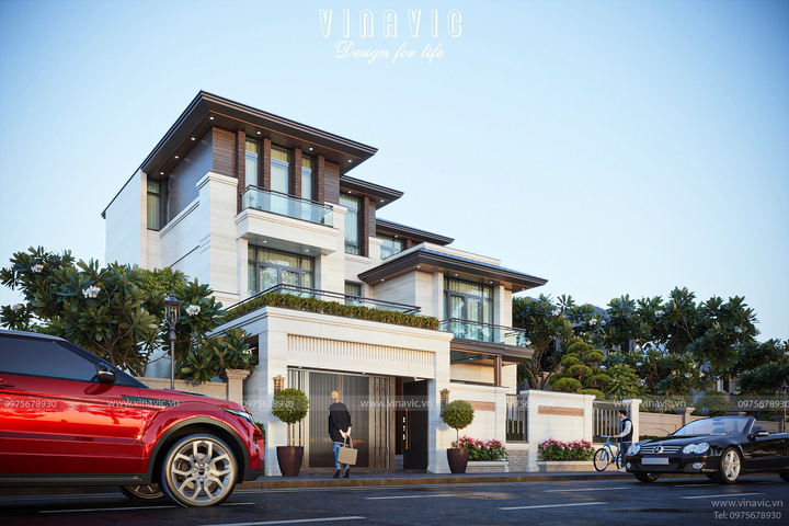 Mẫu biệt thự 3 tầng hiện đại đẹp mặt tiền 15m sâu 17m 255m2 BT2377
