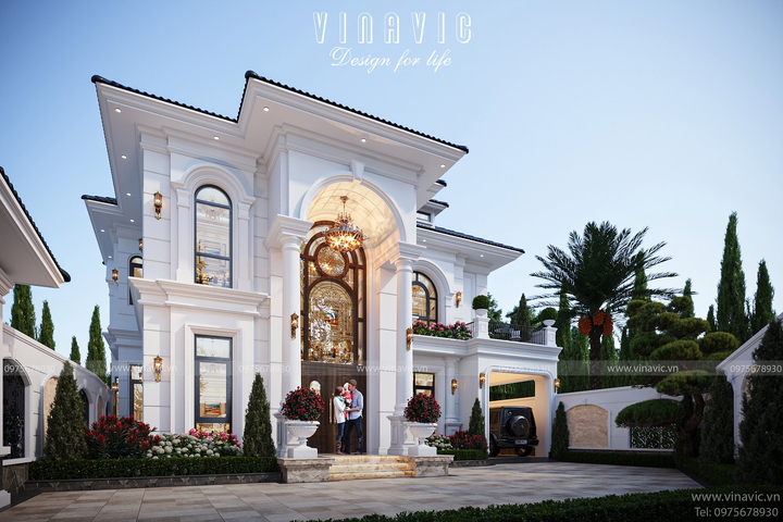 Biệt thự 2 tầng 120m2 mặt tiền 11m phong cách Tân Cổ Điển BT2379