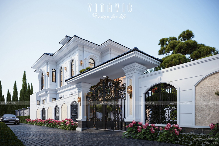 Biệt thự 2 tầng 120m2 mặt tiền 11m phong cách Tân Cổ Điển BT2379