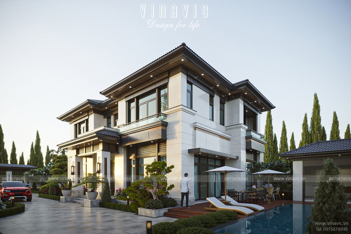 Mẫu biệt thự nhà vườn 2 tầng mái nhật hiện đại 15x10m BT2380