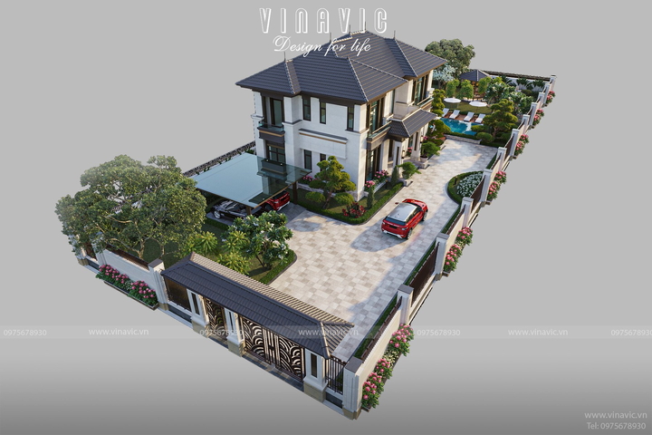 Mẫu biệt thự nhà vườn 2 tầng mái nhật hiện đại 15x10m BT2380