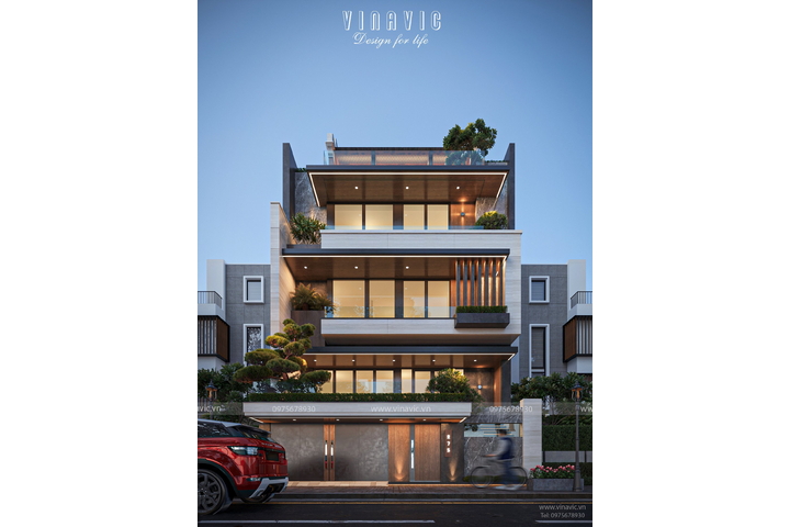 Thiết kế biệt thự 4 tầng 1 trệt hiện đại 242m2 (11m x 22m) BT2381
