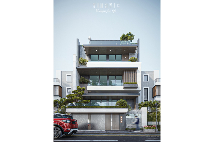 Thiết kế biệt thự 4 tầng 1 trệt hiện đại 242m2 (11m x 22m) BT2381