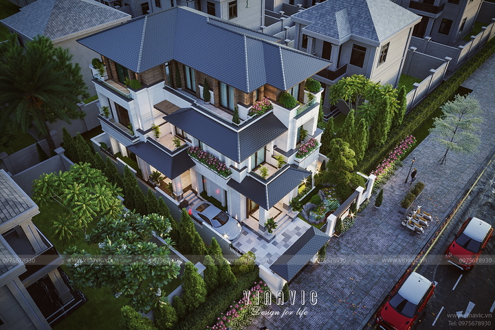 Mẫu nhà biệt thự phố 3 tầng 3 phòng ngủ hiện đại 264m2 (12m x 22m) BT2383