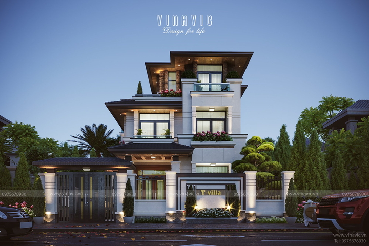 Mẫu nhà biệt thự phố 3 tầng 3 phòng ngủ hiện đại 264m2 (12m x 22m) BT2383