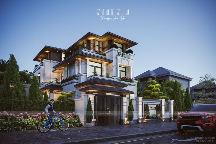 Mẫu nhà biệt thự phố 3 tầng 3 phòng ngủ hiện đại 264m2 (12m x 22m) BT2383