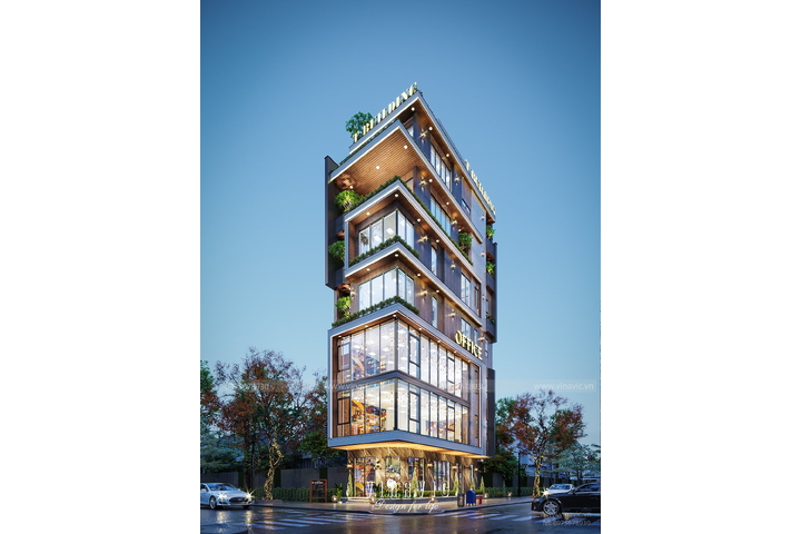 Mẫu nhà văn phòng 7 tầng 1 tum hiện đại kinh doanh 4m x 14m NP2346