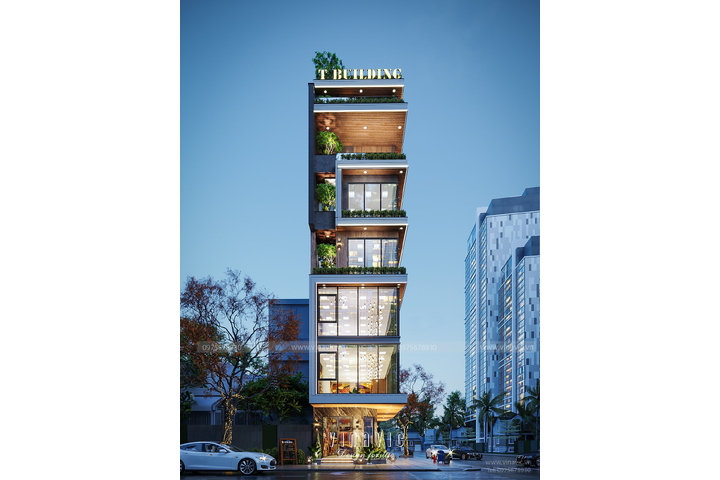 Mẫu nhà văn phòng 7 tầng 1 tum hiện đại kinh doanh 4m x 14m NP2346