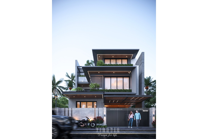 Mẫu nhà biệt thự 3 tầng mái bằng hiện đại (11m x15m) 165m2 BT2386