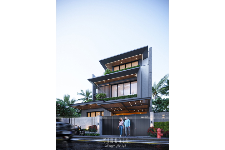 Mẫu nhà biệt thự 3 tầng mái bằng hiện đại (11m x15m) 165m2 BT2386