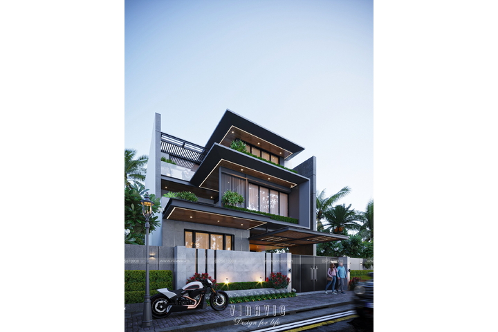 Mẫu nhà biệt thự 3 tầng mái bằng hiện đại (11m x15m) 165m2 BT2386