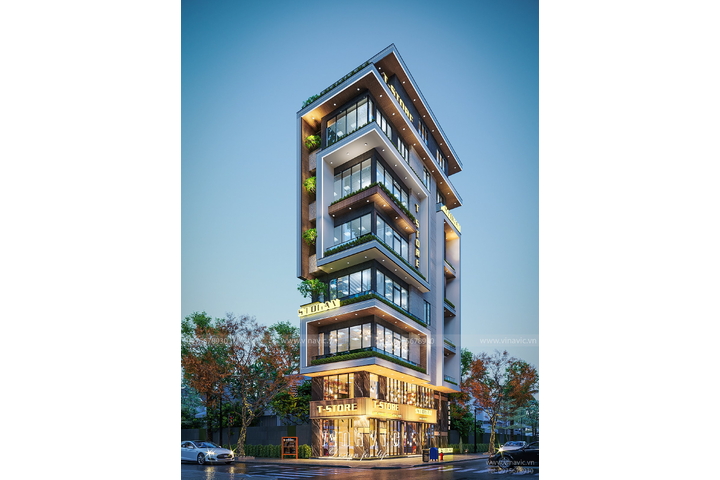Thiết kế nhà ống 7 tầng có thang máy vừa ở vừa kinh doanh NP2348