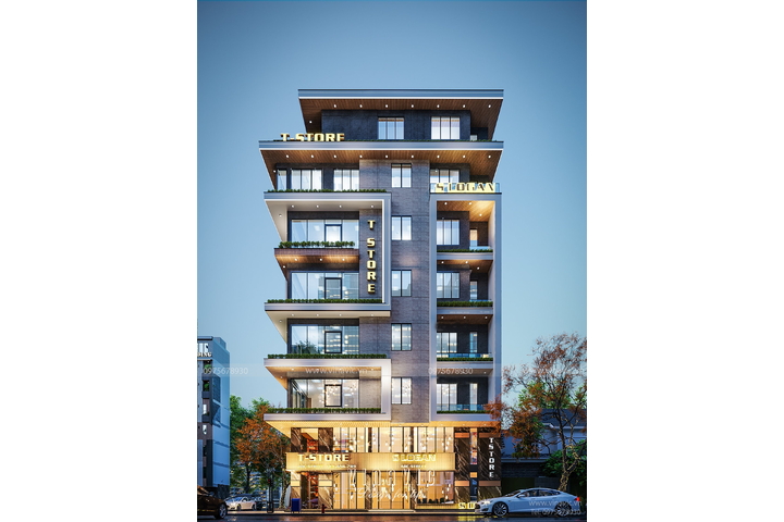 Thiết kế nhà ống 7 tầng có thang máy vừa ở vừa kinh doanh NP2348