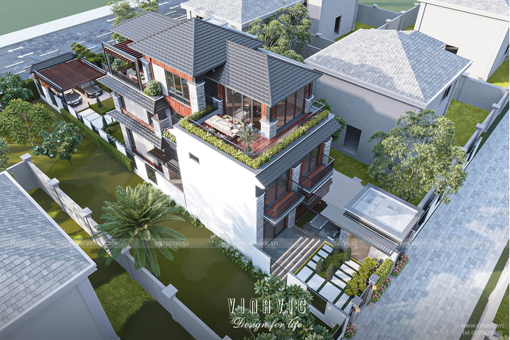 Thiết kế nhà đẹp 3 tầng mặt tiền 7m sâu 16m phong cách hiện đại BT2388
