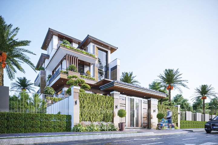 Mẫu thiết kế biệt thự 5 tầng mái nhật hiện đại 250m2 (10x25m) BT2299