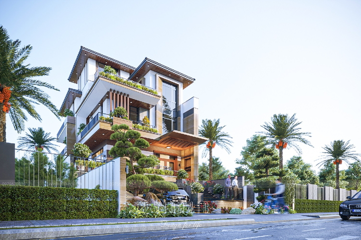 Mẫu thiết kế biệt thự 5 tầng mái nhật hiện đại 250m2 (10x25m) BT2299