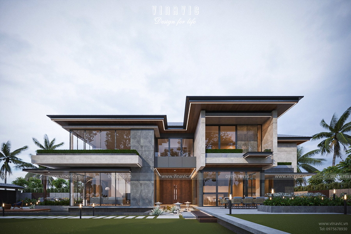 Thiết kế biệt thự nhà vườn 400m2 hiện đại 2 tầng 25m x 16m BT2357