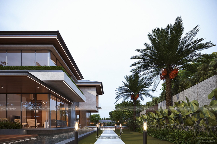 Thiết kế biệt thự nhà vườn 400m2 hiện đại 2 tầng 25m x 16m BT2357