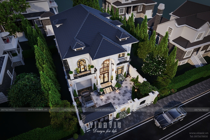 Mẫu thiết kế biệt thự 2 tầng tân cổ điển 176m2 (11m x 16m) BT2360