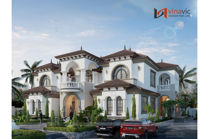 Mẫu biệt thự 2 tầng 1 hầm phong cách Địa Trung Hải 15x25m BT2362