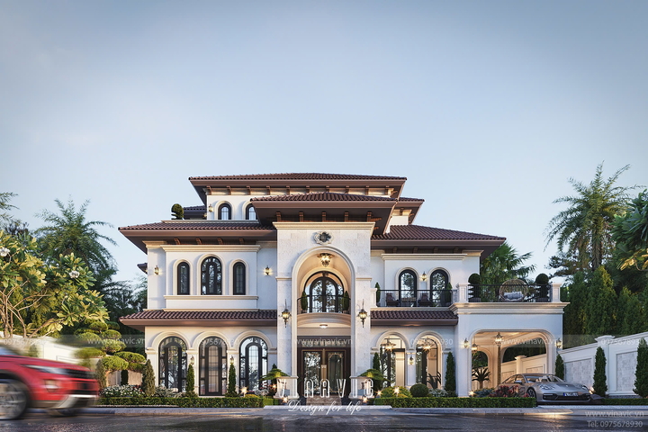 Thiết kế biệt thự phong cách Địa Trung Hải 3 tầng 160m2 (16x10m) BT2364