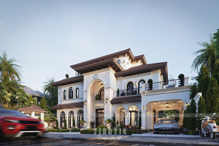 Thiết kế biệt thự phong cách Địa Trung Hải 3 tầng 160m2 (16x10m) BT2364