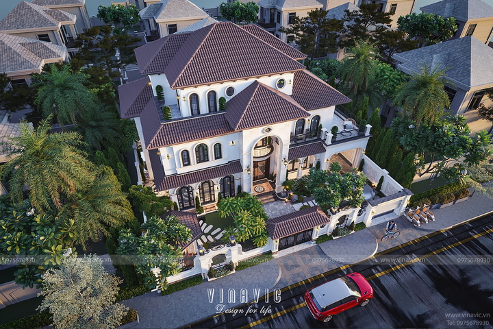 Thiết kế biệt thự phong cách Địa Trung Hải 3 tầng 160m2 (16x10m) BT2364