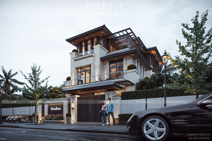 Mẫu biệt thự 10x20m hiện đại 3 tầng mái nhật 4 phòng ngủ BT2366