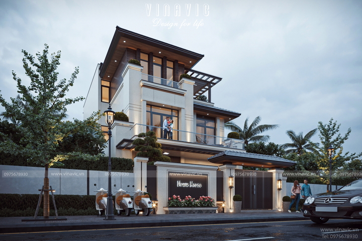 Mẫu biệt thự 10x20m hiện đại 3 tầng mái nhật 4 phòng ngủ BT2366