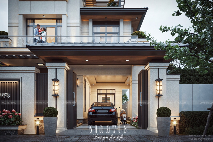 Mẫu biệt thự 10x20m hiện đại 3 tầng mái nhật 4 phòng ngủ BT2366