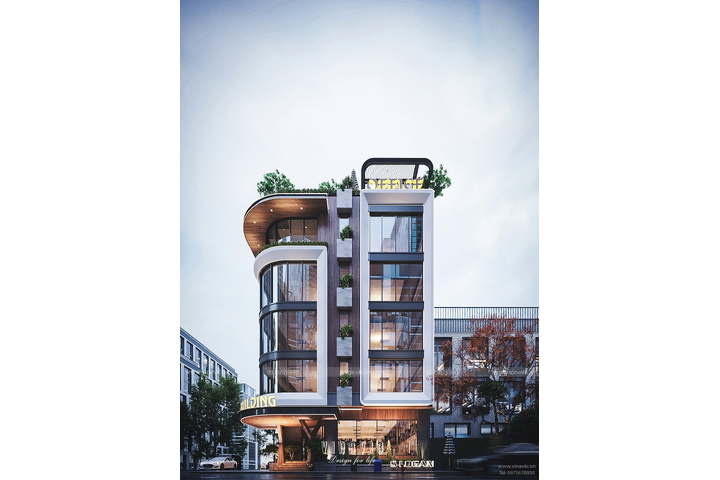 Mẫu tòa nhà văn phòng đẹp hiện đại 5 tầng 1 tum 252m2 (12x 21m) BT2370