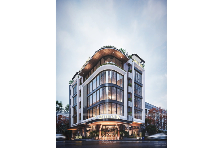 Mẫu tòa nhà văn phòng đẹp hiện đại 5 tầng 1 tum 252m2 (12x 21m) BT2370