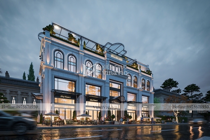 Thiết kế Tổ hợp Thương Mại kinh doanh 4 tầng 1 tum 850m2 (26x34m) DATM2335