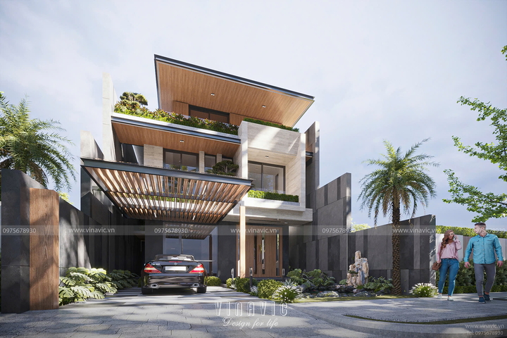 Biệt thự hiện đại 3 tầng mái bằng 3 phòng ngủ 140m2 (10mx14m) BT2378