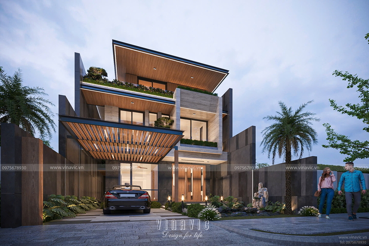 Biệt thự hiện đại 3 tầng mái bằng 3 phòng ngủ 140m2 (10mx14m) BT2378