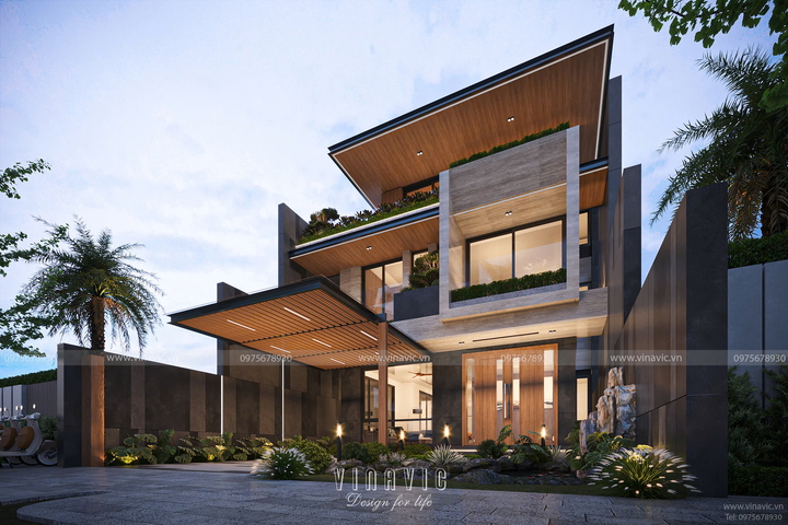 Biệt thự hiện đại 3 tầng mái bằng 3 phòng ngủ 140m2 (10mx14m) BT2378
