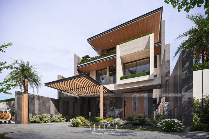 Biệt thự hiện đại 3 tầng mái bằng 3 phòng ngủ 140m2 (10mx14m) BT2378