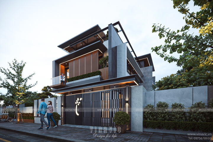 Mẫu thiết kế biệt thự hiện đại 3 tầng 180m2 mái nhật 12x15m BT2379