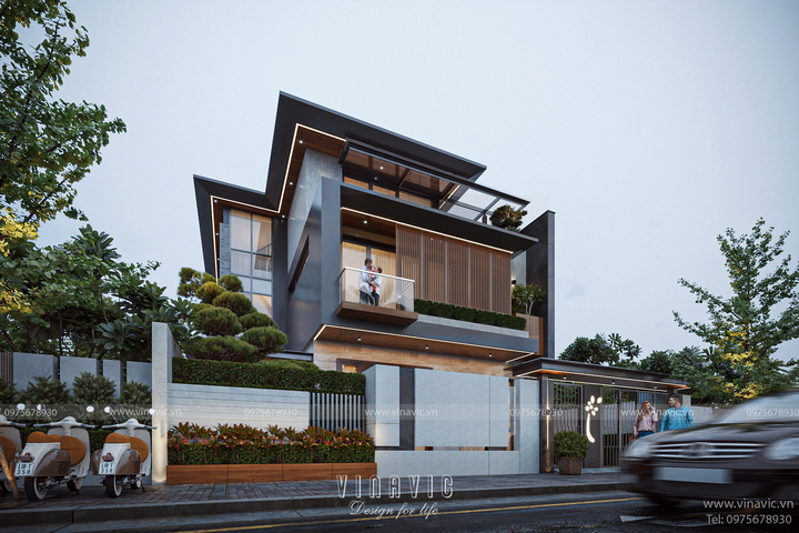 Mẫu thiết kế biệt thự hiện đại 3 tầng 180m2 mái nhật 12x15m BT2379