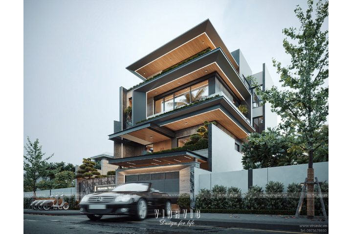Thiết kế biệt thự phố 1 trệt 3 lầu hiện đại 150m2 (10x15m) BT2381