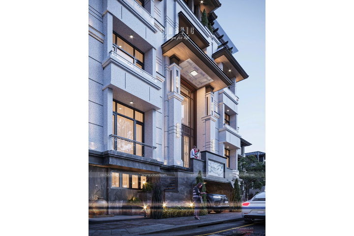 Mẫu biệt thự 5 tầng 2 mặt tiền hiện đại mái nhật 25x15m BT2384