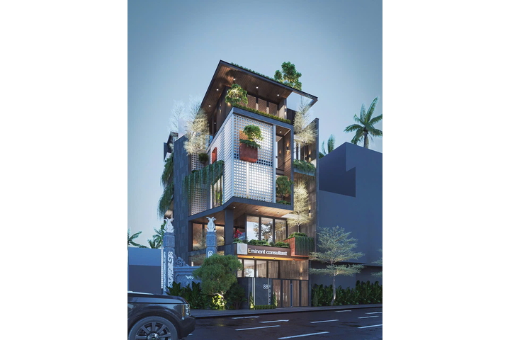 Mẫu nhà phố hiện đại 6 tầng có tầng hầm để xe kết hợp kinh doanh NP2352