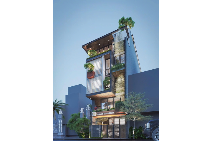 Mẫu nhà phố hiện đại 6 tầng có tầng hầm để xe kết hợp kinh doanh NP2352