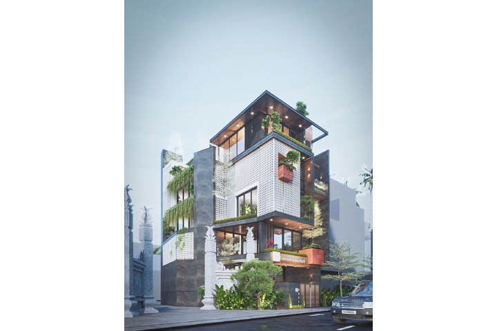 Mẫu nhà phố hiện đại 6 tầng có tầng hầm để xe kết hợp kinh doanh NP2352