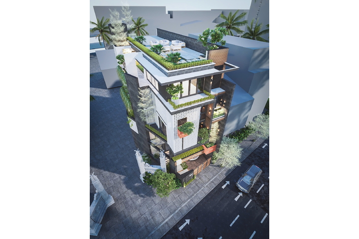 Mẫu nhà phố hiện đại 6 tầng có tầng hầm để xe kết hợp kinh doanh NP2352