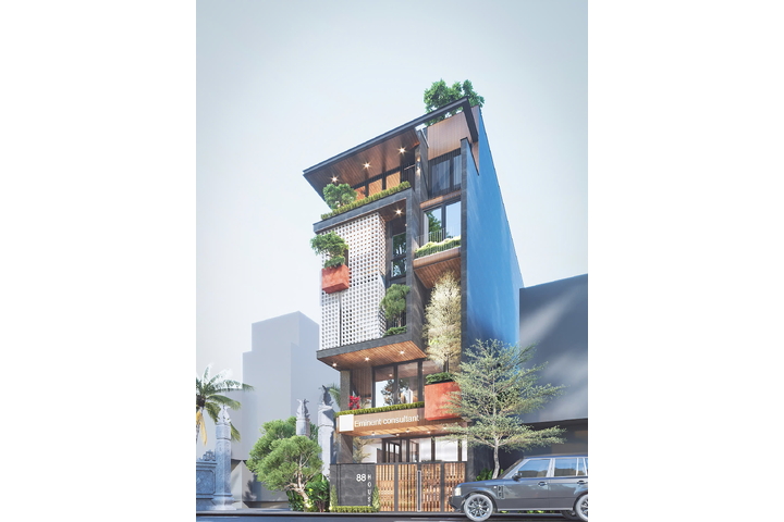 Mẫu nhà phố hiện đại 6 tầng có tầng hầm để xe kết hợp kinh doanh NP2352