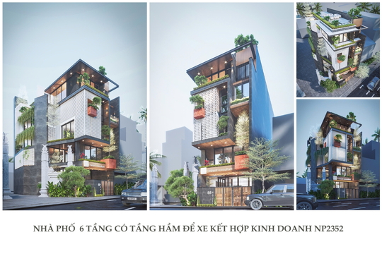 Mẫu nhà phố hiện đại 6 tầng có tầng hầm để xe kết hợp kinh doanh NP2352