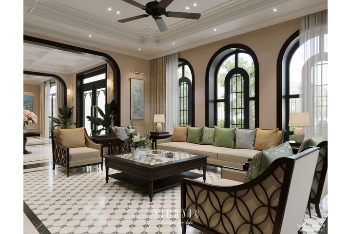 Thiết kế nội thất địa trung hải biệt thự 3 tầng 16x10m NT2334