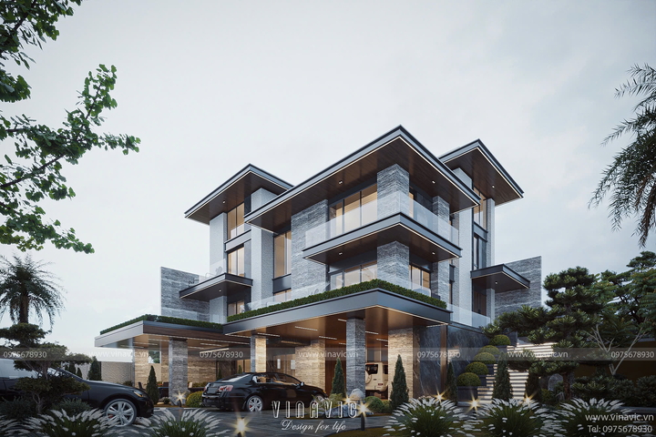 Mẫu thiết kế biệt thự hiện đại 4 tầng sang trọng 22x17m BT2386