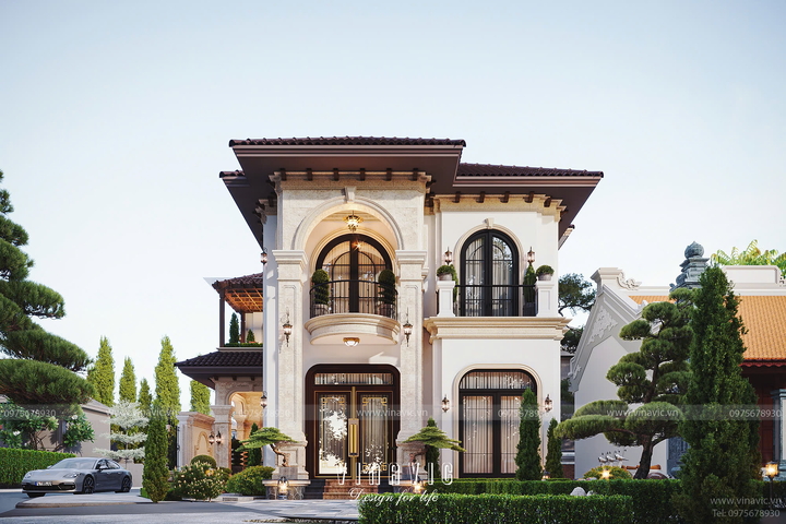 Mẫu thiết kế biệt thự 2 tầng Địa Trung Hải 10x14m mái nhật BT2388